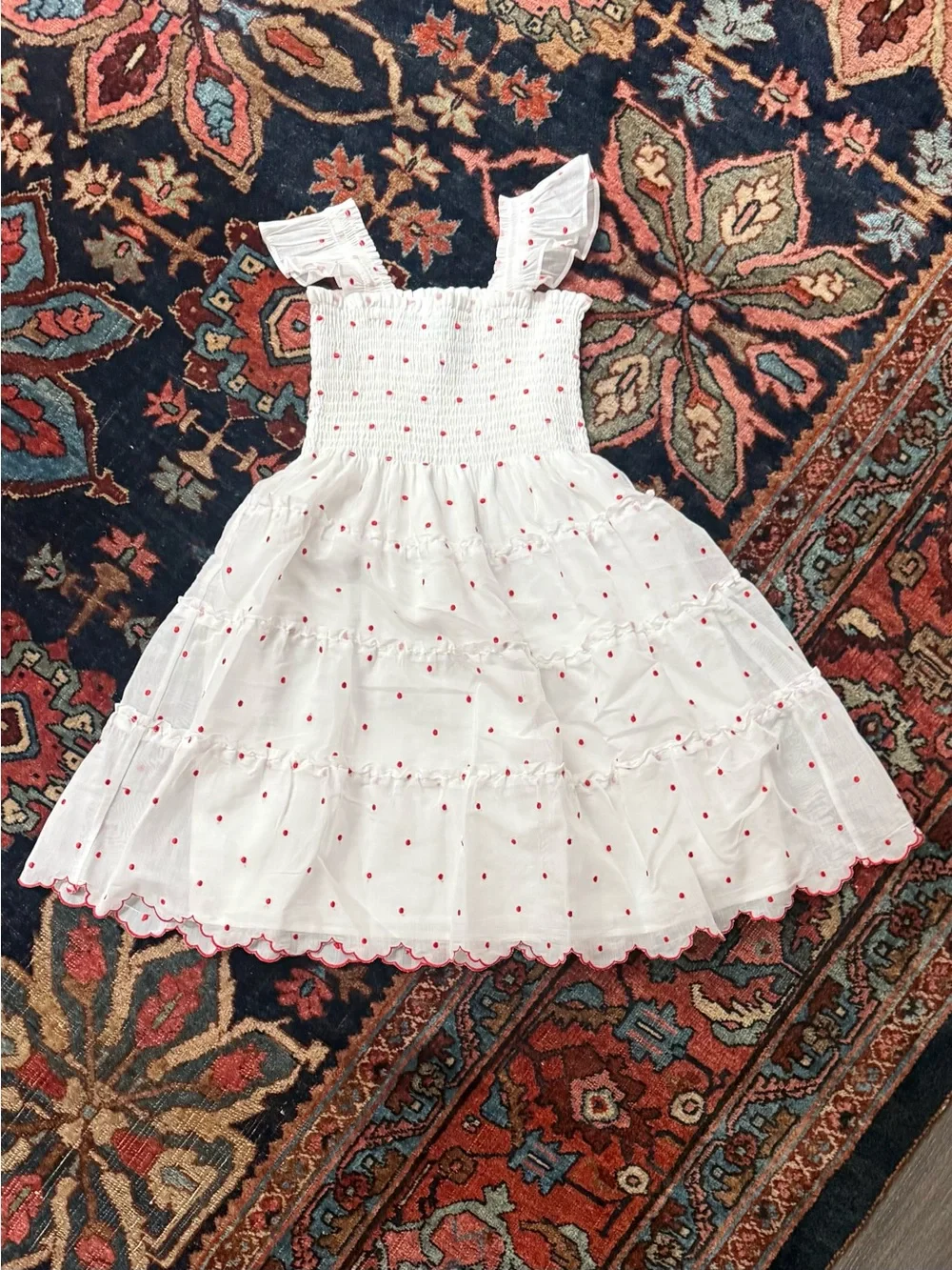 Hill House Home Girls White Nap Dress with Red Dot Embroidery 7/8 Years